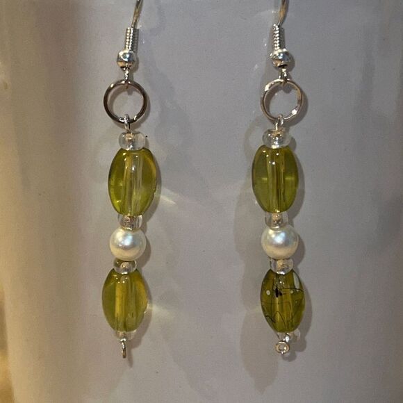 Bead and Pearl Earrings on Hooks - Picture 1 of 6